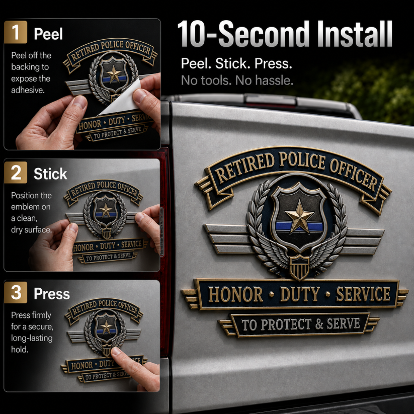 Retired Police Officer Honor Duty Service Metal Car Emblem