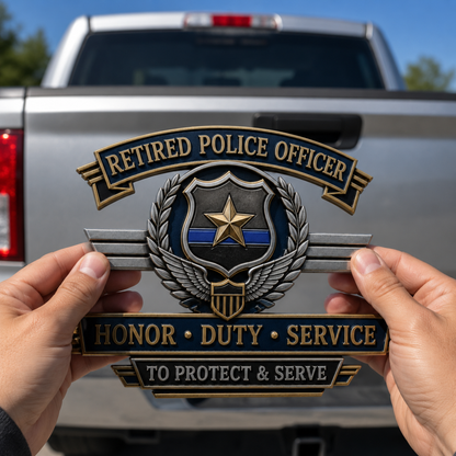 Retired Police Officer Honor Duty Service Metal Car Emblem
