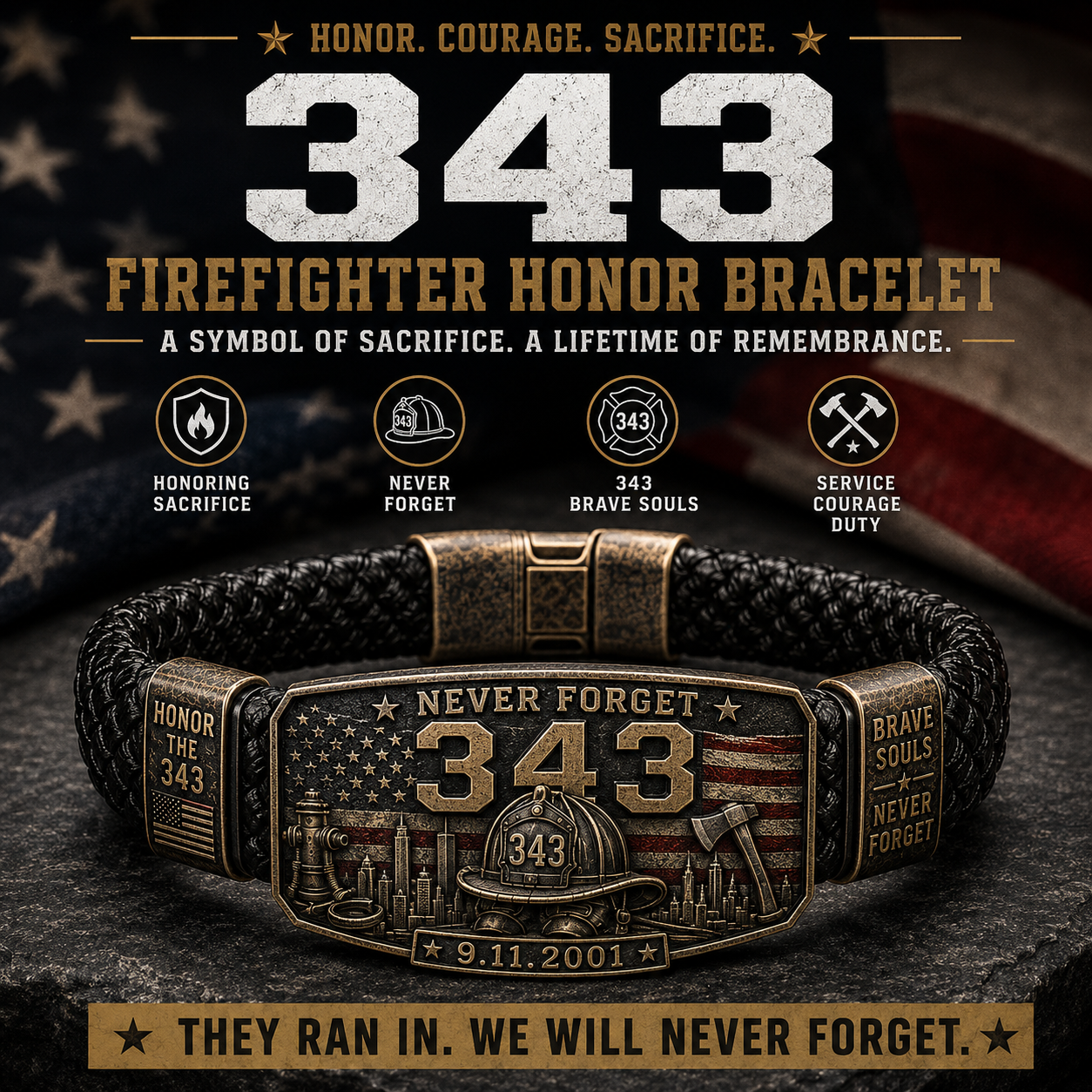 🔥 343 Firefighter Honor Bracelet – Made by Retired Firefighter “James Miller”