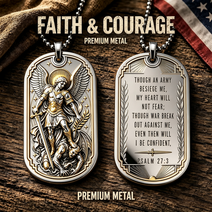 St. Michael Psalm 27:3 Double-Sided Metal Dog Tag Necklace