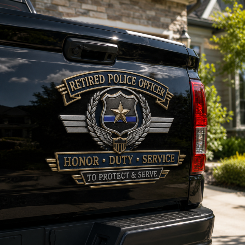 Retired Police Officer Honor Duty Service Metal Car Emblem
