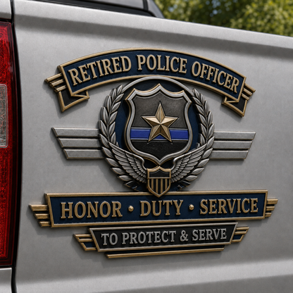 Retired Police Officer Honor Duty Service Metal Car Emblem