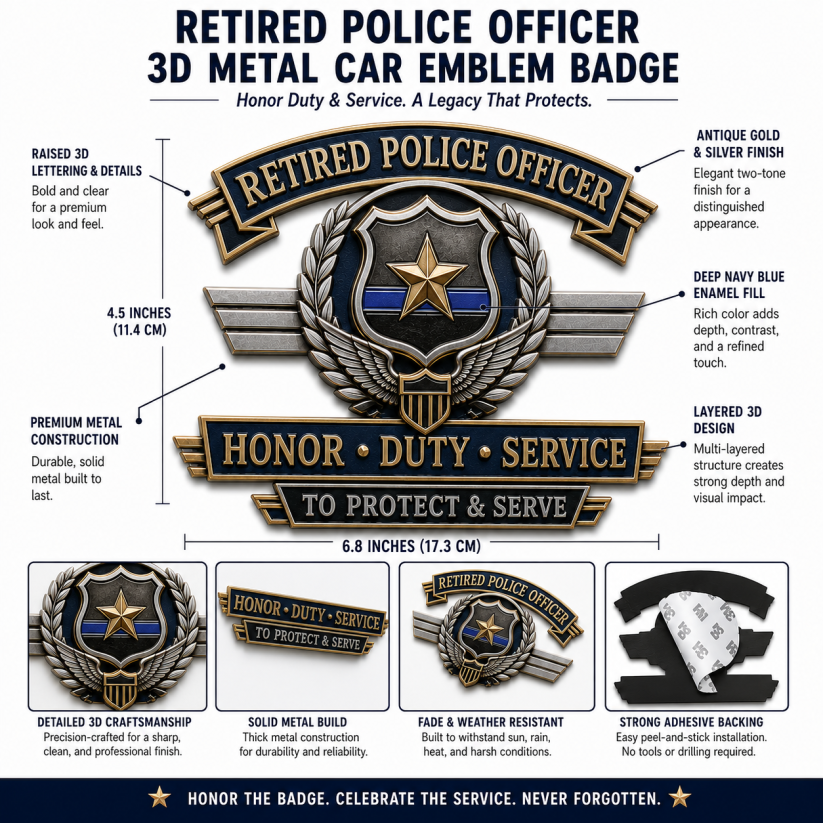 Retired Police Officer Honor Duty Service Metal Car Emblem